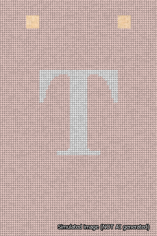 A simulated image of the stitched needlepoint design: Banner 18m Squared T White on Pink. Not A.I. generated.