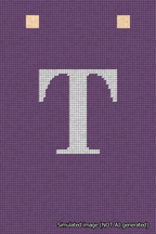A simulated image of the stitched needlepoint design: Banner 18m Squared T White on Purple. Not A.I. generated.