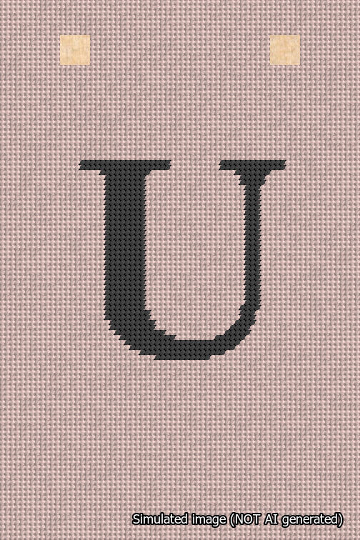 A simulated image of the stitched needlepoint design: Banner 18m Squared U Black on Pink. Not A.I. generated.