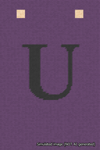 A simulated image of the stitched needlepoint design: Banner 18m Squared U Black on Purple. Not A.I. generated.