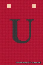 A simulated image of the stitched needlepoint design: Banner 18m Squared U Black on Red. Not A.I. generated.