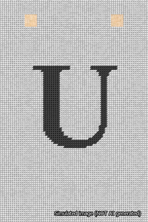 A simulated image of the stitched needlepoint design: Banner 18m Squared U Black on White. Not A.I. generated.