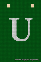 A simulated image of the stitched needlepoint design: Banner 18m Squared U White on Green. Not A.I. generated.