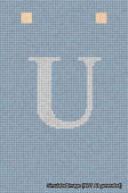 A simulated image of the stitched needlepoint design: Banner 18m Squared U White on Light Blue. Not A.I. generated.