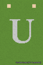 A simulated image of the stitched needlepoint design: Banner 18m Squared U White on Light Green. Not A.I. generated.