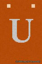 A simulated image of the stitched needlepoint design: Banner 18m Squared U White on Orange. Not A.I. generated.