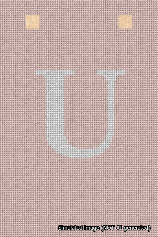 A simulated image of the stitched needlepoint design: Banner 18m Squared U White on Pink. Not A.I. generated.