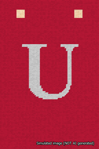 A simulated image of the stitched needlepoint design: Banner 18m Squared U White on Red. Not A.I. generated.