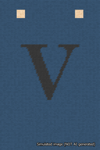 A simulated image of the stitched needlepoint design: Banner 18m Squared V Black on Blue. Not A.I. generated.