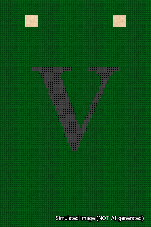 A simulated image of the stitched needlepoint design: Banner 18m Squared V Black on Green. Not A.I. generated.