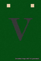 A simulated image of the stitched needlepoint design: Banner 18m Squared V Black on Green. Not A.I. generated.