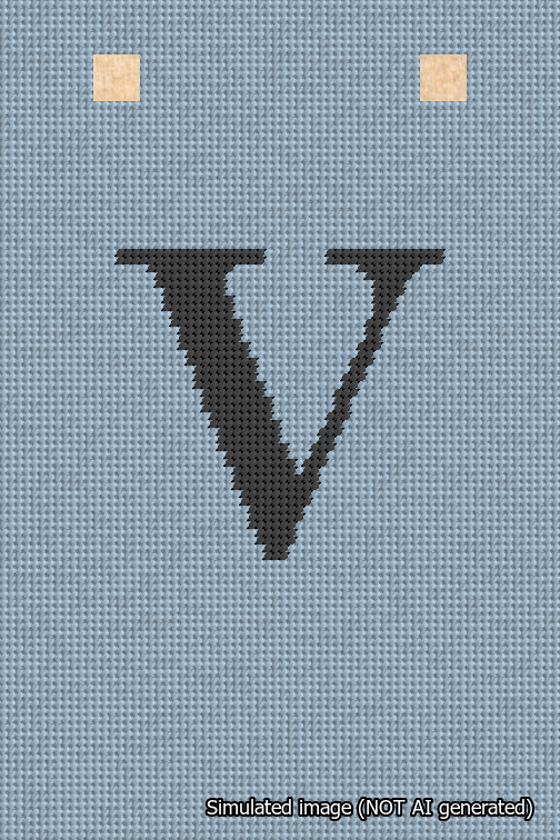 A simulated image of the stitched needlepoint design: Banner 18m Squared V Black on Light Blue. Not A.I. generated.
