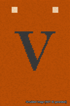 A simulated image of the stitched needlepoint design: Banner 18m Squared V Black on Orange. Not A.I. generated.