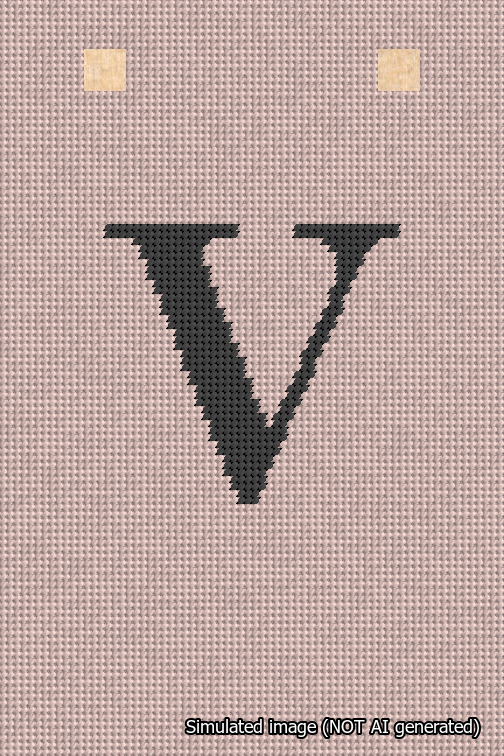 A simulated image of the stitched needlepoint design: Banner 18m Squared V Black on Pink. Not A.I. generated.