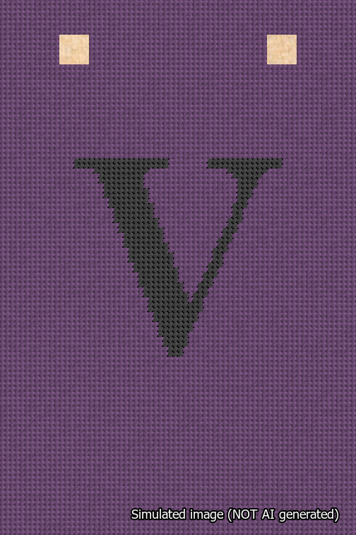 A simulated image of the stitched needlepoint design: Banner 18m Squared V Black on Purple. Not A.I. generated.