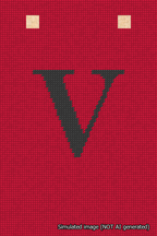 A simulated image of the stitched needlepoint design: Banner 18m Squared V Black on Red. Not A.I. generated.