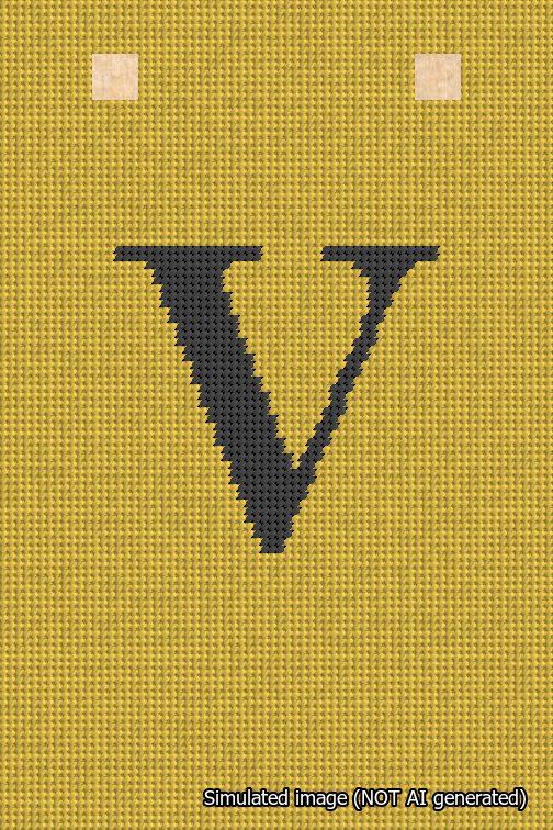 A simulated image of the stitched needlepoint design: Banner 18m Squared V Black on Yellow. Not A.I. generated.