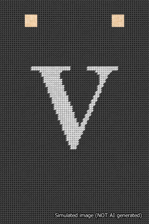 A simulated image of the stitched needlepoint design: Banner 18m Squared V White on Black. Not A.I. generated.