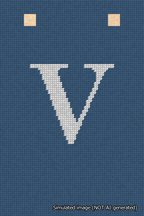 A simulated image of the stitched needlepoint design: Banner 18m Squared V White on Blue. Not A.I. generated.