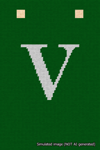 A simulated image of the stitched needlepoint design: Banner 18m Squared V White on Green. Not A.I. generated.