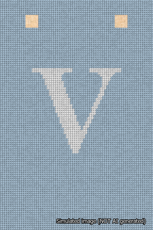 A simulated image of the stitched needlepoint design: Banner 18m Squared V White on Light Blue. Not A.I. generated.