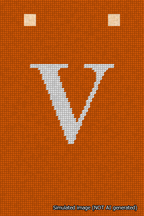 A simulated image of the stitched needlepoint design: Banner 18m Squared V White on Orange. Not A.I. generated.