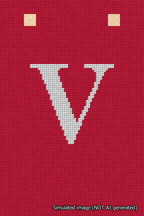 A simulated image of the stitched needlepoint design: Banner 18m Squared V White on Red. Not A.I. generated.