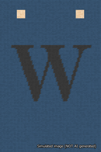 A simulated image of the stitched needlepoint design: Banner 18m Squared W Black on Blue. Not A.I. generated.