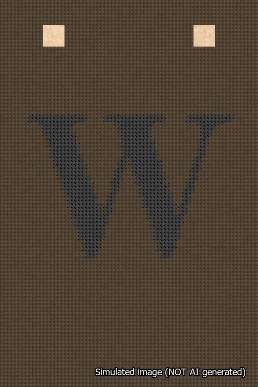 A simulated image of the stitched needlepoint design: Banner 18m Squared W Black on Brown. Not A.I. generated.