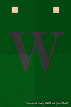 A simulated image of the stitched needlepoint design: Banner 18m Squared W Black on Green. Not A.I. generated.
