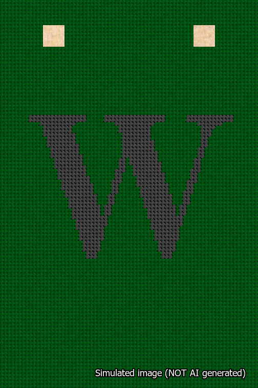 A simulated image of the stitched needlepoint design: Banner 18m Squared W Black on Green. Not A.I. generated.