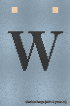 A simulated image of the stitched needlepoint design: Banner 18m Squared W Black on Light Blue. Not A.I. generated.