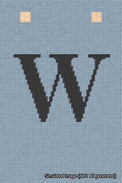 A simulated image of the stitched needlepoint design: Banner 18m Squared W Black on Light Blue. Not A.I. generated.