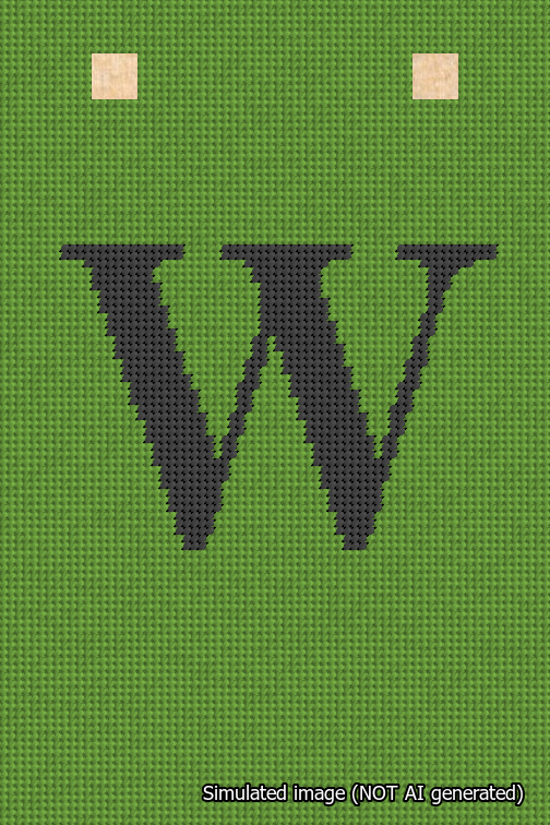 A simulated image of the stitched needlepoint design: Banner 18m Squared W Black on Light Green. Not A.I. generated.