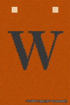A simulated image of the stitched needlepoint design: Banner 18m Squared W Black on Orange. Not A.I. generated.