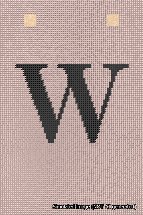 A simulated image of the stitched needlepoint design: Banner 18m Squared W Black on Pink. Not A.I. generated.