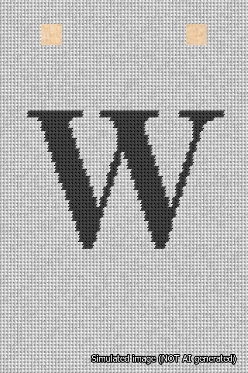 A simulated image of the stitched needlepoint design: Banner 18m Squared W Black on White. Not A.I. generated.