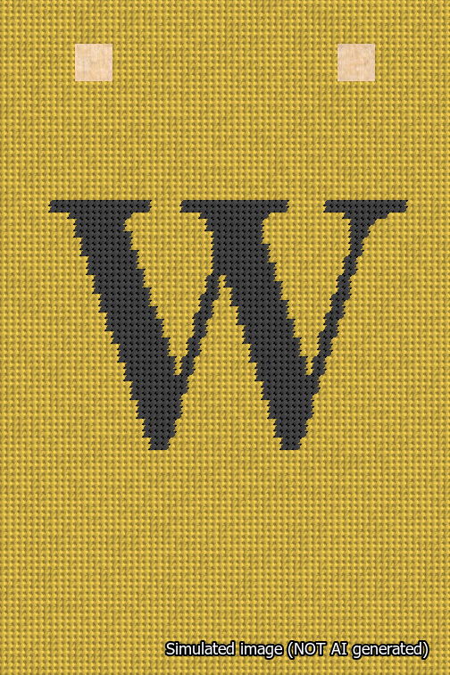 A simulated image of the stitched needlepoint design: Banner 18m Squared W Black on Yellow. Not A.I. generated.