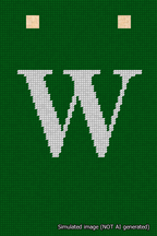 A simulated image of the stitched needlepoint design: Banner 18m Squared W White on Green. Not A.I. generated.