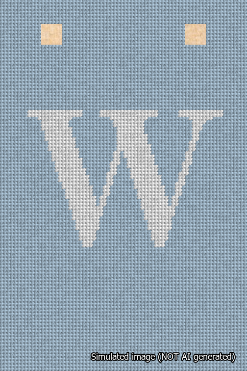 A simulated image of the stitched needlepoint design: Banner 18m Squared W White on Light Blue. Not A.I. generated.