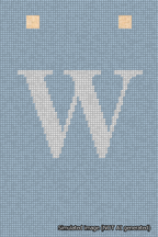 A simulated image of the stitched needlepoint design: Banner 18m Squared W White on Light Blue. Not A.I. generated.