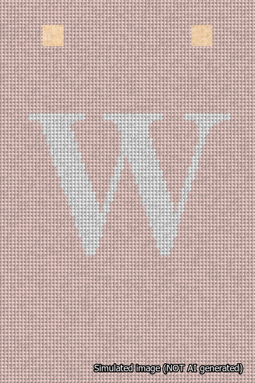 A simulated image of the stitched needlepoint design: Banner 18m Squared W White on Pink. Not A.I. generated.