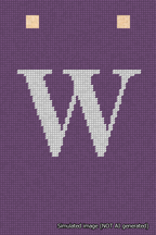 A simulated image of the stitched needlepoint design: Banner 18m Squared W White on Purple. Not A.I. generated.