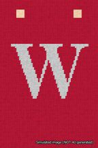A simulated image of the stitched needlepoint design: Banner 18m Squared W White on Red. Not A.I. generated.