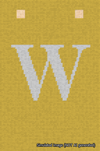 A simulated image of the stitched needlepoint design: Banner 18m Squared W White on Yellow. Not A.I. generated.