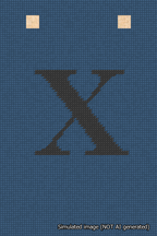 A simulated image of the stitched needlepoint design: Banner 18m Squared X Black on Blue. Not A.I. generated.