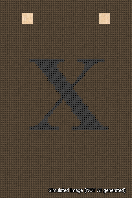 A simulated image of the stitched needlepoint design: Banner 18m Squared X Black on Brown. Not A.I. generated.