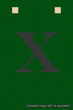 A simulated image of the stitched needlepoint design: Banner 18m Squared X Black on Green. Not A.I. generated.