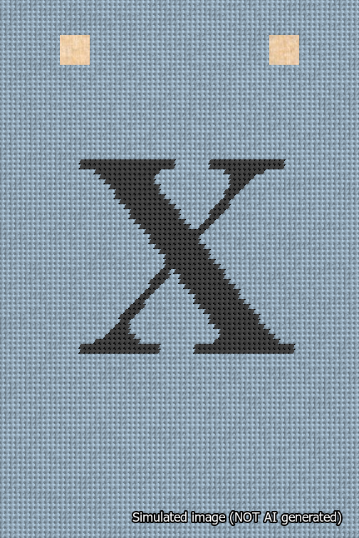 A simulated image of the stitched needlepoint design: Banner 18m Squared X Black on Light Blue. Not A.I. generated.
