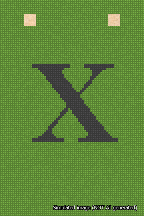 A simulated image of the stitched needlepoint design: Banner 18m Squared X Black on Light Green. Not A.I. generated.